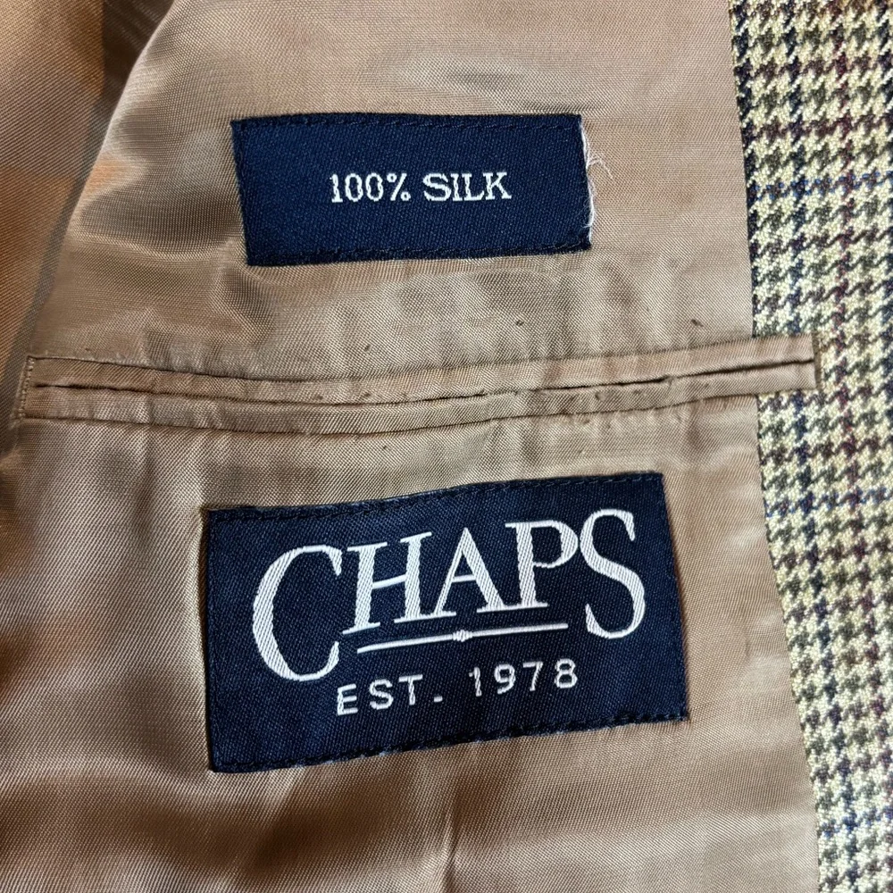 Chaps 100% Silk‎ 2 Button Houndstooth Sport Coat Size 46L
